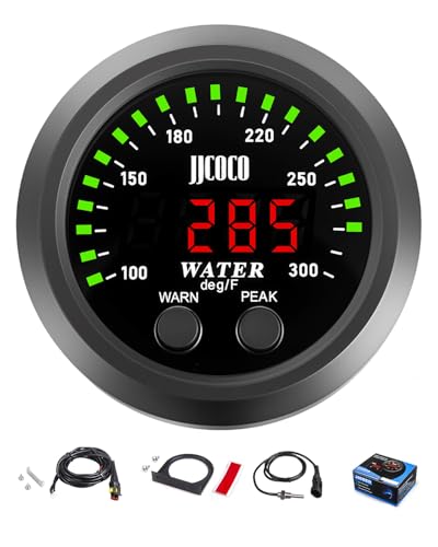 Water Temperature Gauge with 1/8NPT Sensor & Bracket 300°F Digital LED Display Water Coolant Temperature Gauge for Cars Trucks Ships Vehicle Automotive Boat Marine 2”/52mm - color: Green+Red