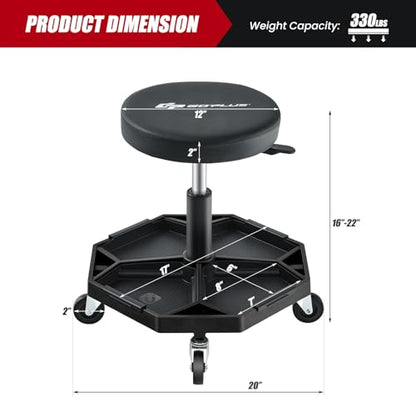 Goplus Mechanic Stool with Wheels, Magnetic Tool Tray, 330LBS Capacity - color: Black, size: Tool Tray
