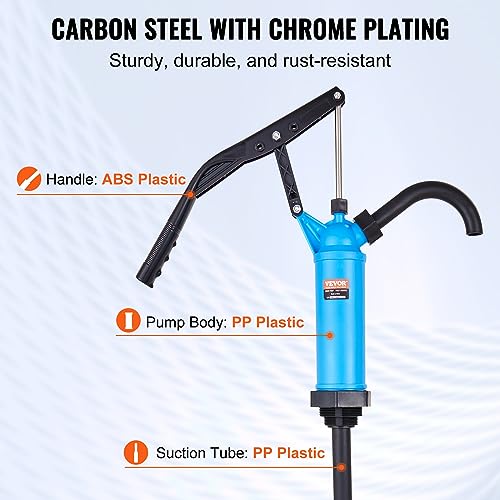 VEVOR Drum Pump, 9.5 oz. Per Stroke, Lever-Action Barrel Pump, Fits 5-55 Gallon Drums with 3-Section Suction Tube Assembly & Hose, Hand Operated, Designed to Transfer Water, Alcohol, Corrosive Liquids
