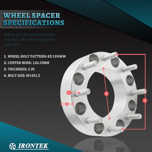 IRONTEK 8x180mm Wheel Spacers Compatible for Chevrolet Silverado 1500 2500 3500, for Chevrolet Suburban 2500; for GMC Savana 3500, Sierra, 8x6.5 2 inch Thread Pitch M14x1.5 Hub Bore 126.15mm 4PCS - size: 8x180-4PCS