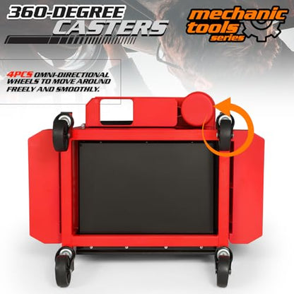 M-AUTO Mechanic Stool Garage Rolling Tool Chest Seat w/Drawer & Tray, 350LBS Capacity Multi-Function Adjustable Height Mechanic Creeper Seat for Projects Inside The Garage and Workshop, Red - size: 16"