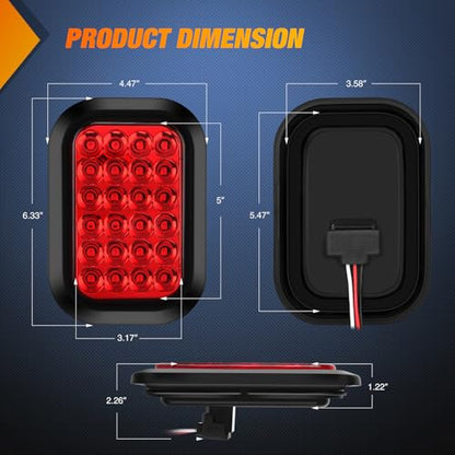 Nilight 5" X 3" Rectangular Trailer Tail Light 2 PCS Red 24 LED - color: 2Pcs Red 24Led Lights 5x3Inch
