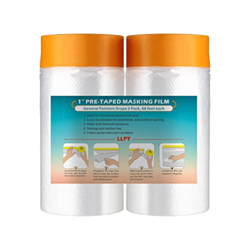 LLPT Pre-Taped Masking Film, 35.4" Unfolded x 66Ft, 0.27 Mil, 2 Pack - size: 35.4 Inch x 66 Ft