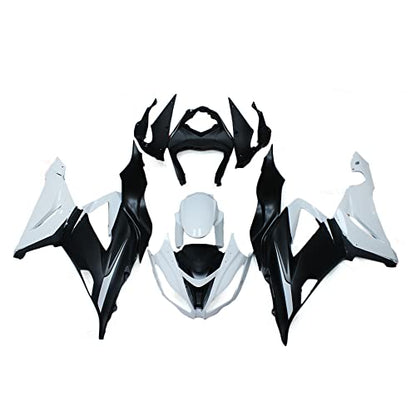 White Black Fairing for Kawasaki ZX6R 2013 14 15 16-2018 Injection Bodywork - color: White Black