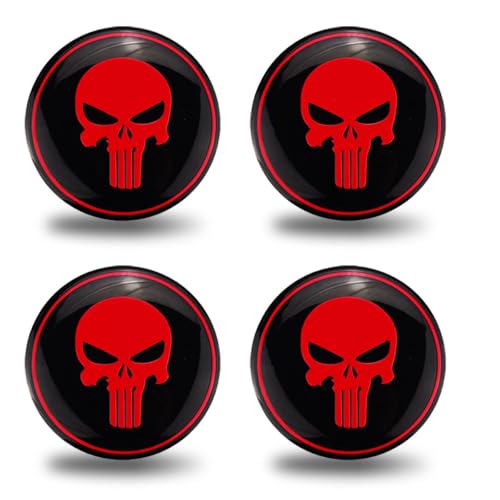4PCS Skull Car Wheel Hub Center Cap Sticker, 2.2 Inch/56MM (Red) - color: Red