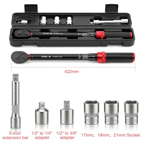 1/2" Drive Click Torque Wrench,10-160 FT.lb,±3% Precision 72-Tooth Dual Direction Dual Range Scale, for Car Bike Moto Repair
