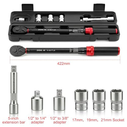 1/2" Drive Click Torque Wrench,10-160 FT.lb,±3% Precision 72-Tooth Dual Direction Dual Range Scale, for Car Bike Moto Repair