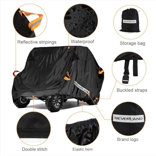 NEVERLAND UTV Cover Heavy Duty Ranger Cover Waterproof 4-6 Seater Side by Side Covers 4 Door All Weather Storage Reflective Strip Compatible with Polaris RZR XP Can Am Defender Maverick Yamaha SxS - size: XL: 165"Lx 67"Wx 76"H (Double Row Seats Plus）