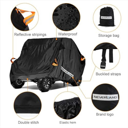NEVERLAND UTV Cover Heavy Duty Ranger Cover Waterproof 4-6 Seater Side by Side Covers 4 Door All Weather Storage Reflective Strip Compatible with Polaris RZR XP Can Am Defender Maverick Yamaha SxS - size: XL: 165"Lx 67"Wx 76"H (Double Row Seats Plus）
