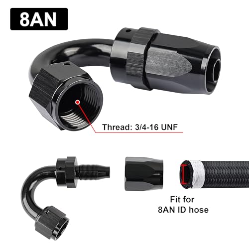 EVIL ENERGY 8AN Hose End Fitting 150 Degree Swivel for CPE Braided Fuel Hose Black - size: 8AN, style: 150 Degree