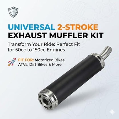 BADASS SHARKS 2-Stroke Exhaust Muffler 22mm 50cc-150cc - color: Dark black