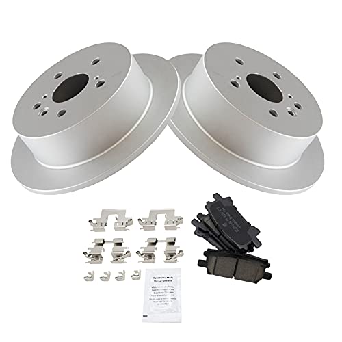 TRQ Rear Brake Pad and Rotor Set Ceramic G Coated Solid Rotors 11.34 in - style: BKA11333
