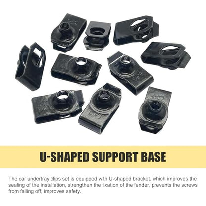 100 PCS Car Body Fender Bumper Splash Guard Fixing Clip, U Clips Rivet Fasteners and Undertray Screws Kit, Universal Auto Body Engine Under Cover Bolts, for Most Cars (Black)