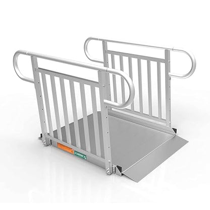 EZ-ACCESS - Portable Wheelchair Ramp and Aluminum Ramp with Handrails - Heavy Duty Mobility Device, Handicap Ramp with Solid Surface for Steps, and Handtrails for Transport and Storage - 3G 4-Foot - size: 48 Inch (Pack of 1), style: Ramp + two-line rail