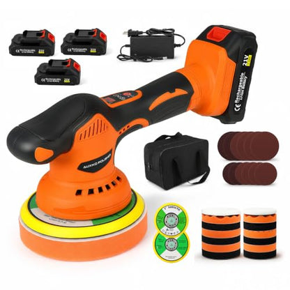 AUXKO DA Car Polisher Kit, Cordless Buffer with 3x21V 2000mAh Batteries