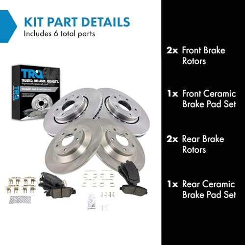 TRQ Front Rear Brake Pad and Rotor Set Ceramic Vented Solid Rotors - style: BKA14263
