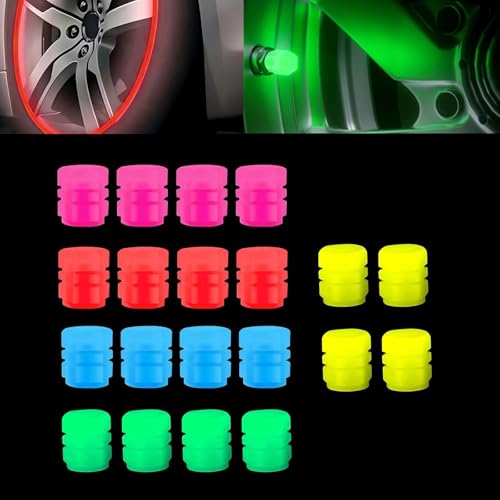 20 PCS Fluorescent Tire Valve Stem Caps, Glow in The Dark Tire Valve Caps, Cool Luminous Tire Air Cap, Universal Wheel Air Covers for Cars Motorcycles SUV Trucks Bikes (5 Colors) - color: 5 Colors