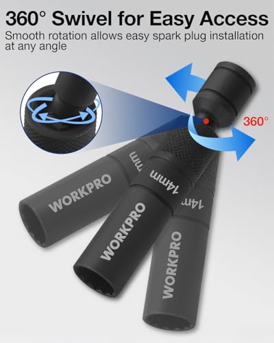 WORKPRO 14MM Swivel Magnetic Spark Plug Socket 12-Point - size: 14MM×3/8"×4"