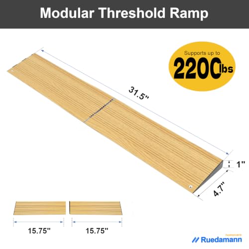 Ruedamann 1" Rise 2200 LBS Load Capacity Aluminum Modular Threshold Ramp - color: Light Wood Look, size: 1'' Rise