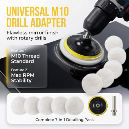 7 PCS 3 Inch Wool Polishing Buffing Pad Polishing Buffing Wheel with M10 Drill Adapter, Car Buffer Drill Attachment, Drill Buffer Polisher Attachmen for Car, Glass, Tile, Tire Polishing & Waxing - size: 7 Pcs 3 Inch