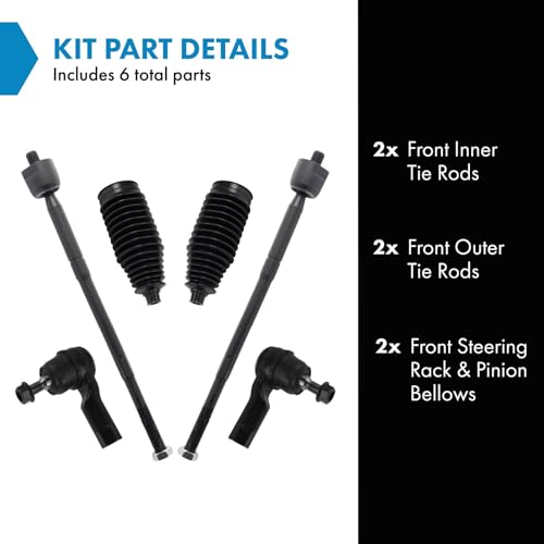 TRQ Front Steering Kit Steering Rack & Pinion Bellow Tie Rod - style: PSA29059