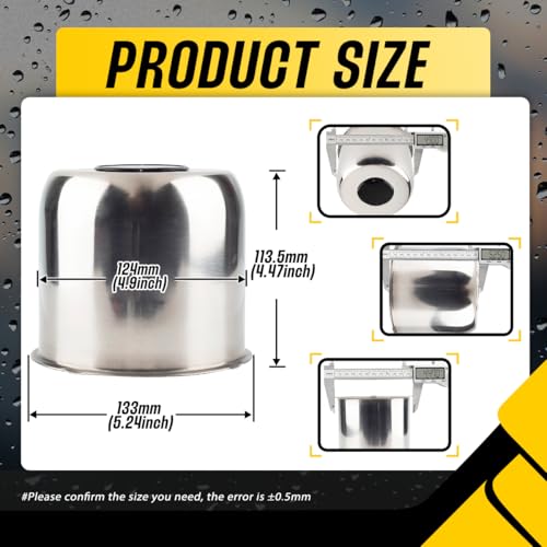 4Pcs 4.9" Stainless Trailer Wheel Center Caps, 4.47" H Chrome - color: Chrome+Gloss Black Top Cover, size: 4.9" Hub 4.47"H