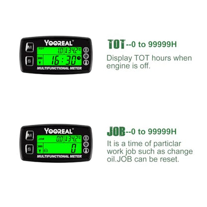 YOOREAL Engine Water Oil Temperature Gauge Digital Tachometer Hour Meter