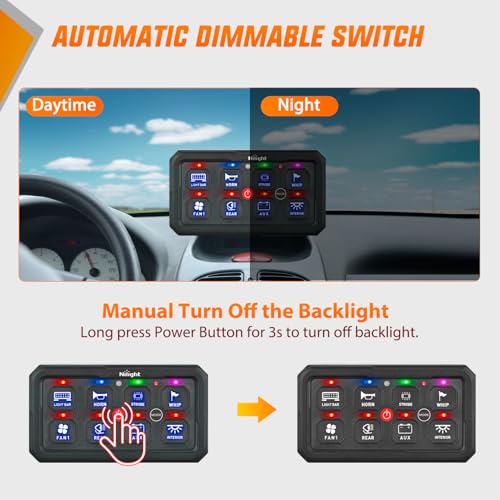 Nilight 8 Gang Switch Panel Blue 12V 24V Circuit Control System 4-Mode - color: Blue, size: 8 Gang Switch 4 Modes