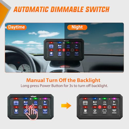 Nilight 8 Gang Switch Panel Blue 12V 24V Circuit Control System 4-Mode - color: Blue, size: 8 Gang Switch 4 Modes