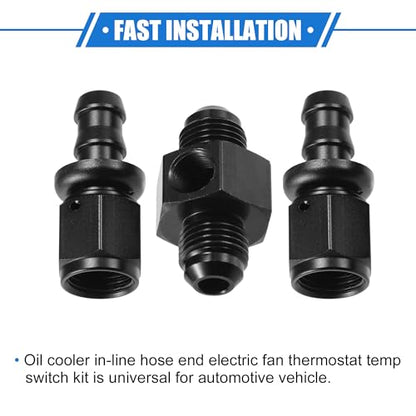 Coolant Hose Thermostat Switch Kit, 6AN 170'F on - 155'F Off Transmission Cooler Sensor Fan Oil Cooler Radiator Electric Switch Fitting Universal for Car Truck Metal Black - size: 170'F on - 155'F