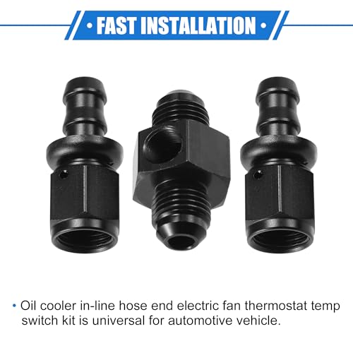 Coolant Hose Thermostat Switch Kit, 6AN 170'F on - 155'F Off Transmission Cooler Sensor Fan Oil Cooler Radiator Electric Switch Fitting Universal for Car Truck Metal Black - size: 170'F on - 155'F