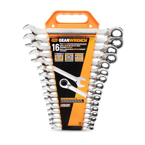 GEARWRENCH 16 Pc 72T Reversible Ratcheting Combination mm Wrench Set| 9602N