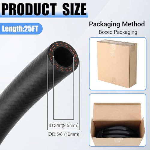 Outus 3/8" 25ft Heater Hose EPDM Coolant Radiator 85 PSI 2-Ply Black - size: 3/8" 25ft