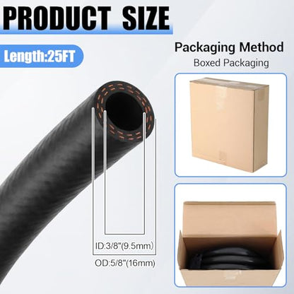Outus 3/8" 25ft Heater Hose EPDM Coolant Radiator 85 PSI 2-Ply Black - size: 3/8" 25ft