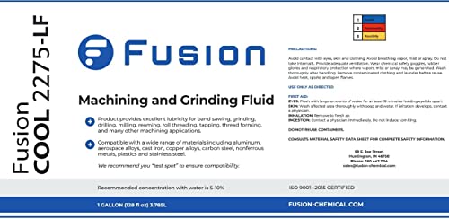 Machining Fluid with Low Foam by Fusion Chemical | Fusion Cool 2275 LF | General Purpose Coolant with Exceptional Low Odor, High-Lubricity | Semi-Synthetic | Microemulsion (1 Gallon) - size: 1 Gallon