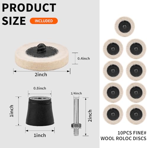 20Pcs 2" Quick Change Wool Polishing Pads Kit for 1/4 Die Grinder - style: 20x Fine Wool, 1x 1/4" Holder