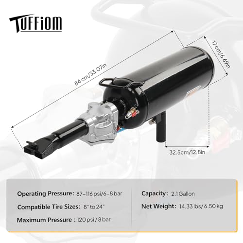 TUFFIOM 2.1/8L Gallon Air Tire Bead Blaster Seater w/Pressure Gauge & Handle, Wheel Trigger Seating Tool Inflator Tank for Motorcycle ATV Car, 87-116PSI Operating Pressure, Black - color: Black