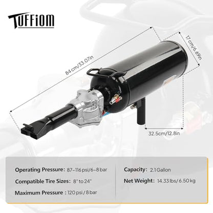 TUFFIOM 2.1/8L Gallon Air Tire Bead Blaster Seater w/Pressure Gauge & Handle, Wheel Trigger Seating Tool Inflator Tank for Motorcycle ATV Car, 87-116PSI Operating Pressure, Black - color: Black