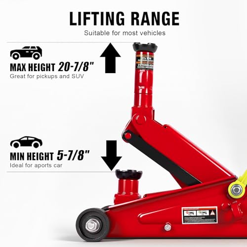 Hydraulic Floor Jack, 3 Ton Capacity Car Jack Hydraulic, Lifting Range 5.8"-21" Portable Low Profile Floor Jack for Cars, SUVs, Trucks, Red - color: Red, size: 3 Ton
