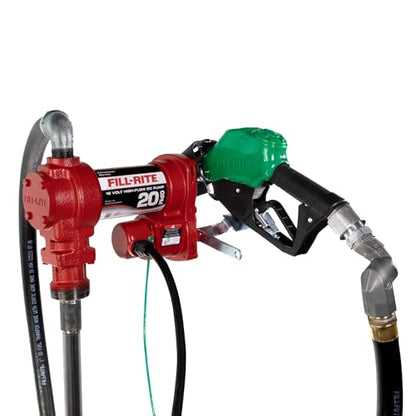 Fill-Rite FR4220HDSQ 12V 20 GPM Fuel Transfer Pump with Discharge Hose, Automatic Nozzle – Green, & Swivel | Gasoline, Diesel, Kerosene, Ethanol Blends, Methanol Blends & Biodiesel - style: Auto Nozzle & Swivel