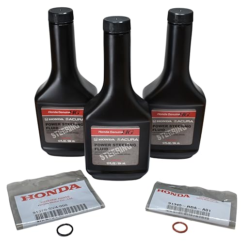 Honda 08285-P99-0CZA3 Ultra Power Steering Fluid - 2 (x3) + 91370-SV4-000 High Pressure Black Rubber Outlet O Ring Seal + 91345-RDA-A01 Low Pressure Orange Rubber Inlet O Ring Seal