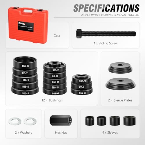 DNA Motoring 23pcs Front Wheel Drive Bearing Removal Installation Tool Set, Wheel Bearing Puller Adapters Kit, TOOLS-00574 - style: F-Wheel Bearing Removal Set