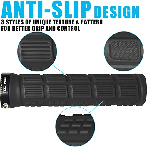 TOPCABIN Double Lock Bicycle Handlebar Grips - Rubber Comfortable BMX Mountain Bike Grips - color: Black Grips