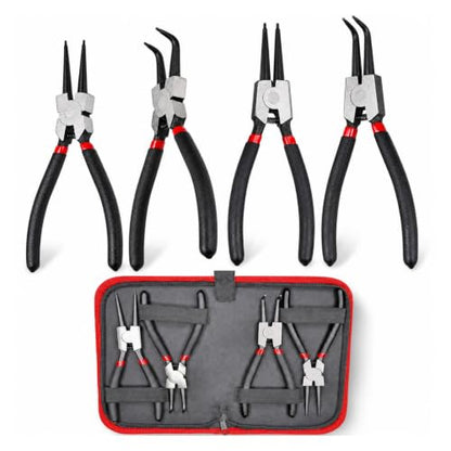 7” Snap Ring Pliers Set 4PC, Internal/External Circlip Pliers with Straight+Bent Jaws, Heavy Duty C Clamp Pliers & C Clip Removal Tool for Automotive Tools Professional Mechanics