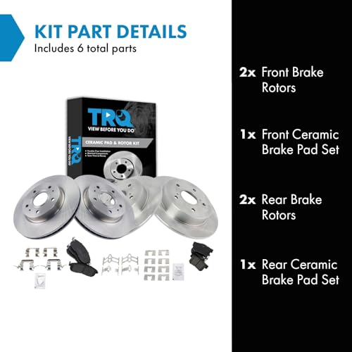 TRQ Front and Rear Brake Pad and Rotor Set Ceramic Vented Solid Rotors - style: BKA19659