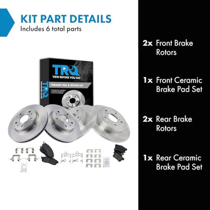 TRQ Front and Rear Brake Pad and Rotor Set Ceramic Vented Solid Rotors - style: BKA19659