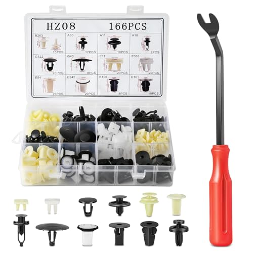 DNA Motoring 166pcs Car Push Retainer Clips, Plastic Bumper Clip Fender Clip, Door Trim Panel Clips, Bumper Fender Rivets Fasteners Push Retainer Kit for Ford, GM, Chrysler, Toyota, TOOLS-00732 - style: 166pcs