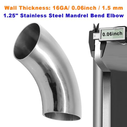 1.25 Inch 90 Degree Stainless Steel Bend Tube Exhaust Elbow Pipe for Car Modified Exhaust System 1.25" Piping Silver Tone，Stair Handrail (2PCS) - size: 1.25"