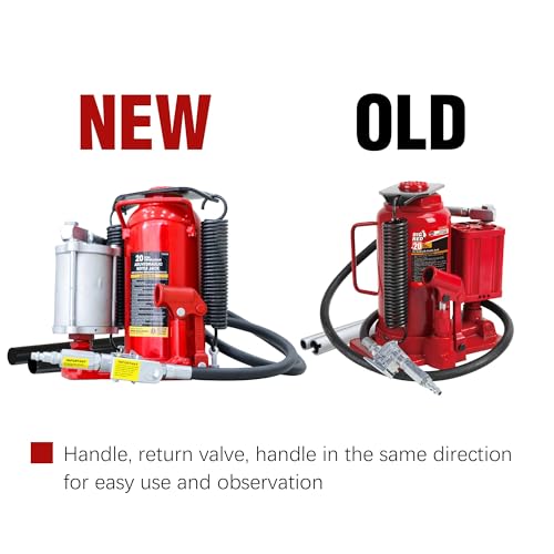 Big RED TQ20006-1 Torin Welded Pneumatic Air Hydraulic Car Bottle Jack: Aluminum Alloy Pump and Special Slow Release Equipment for Auto Repair and House Lift, 20 Ton (40,000 LBs) Capacity, Red - color: Red, style: 20 Ton(40,000 LBs)-New