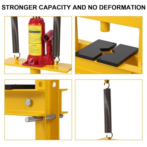 12 Ton Hydraulic Shop Press, H-Frame Garage Press with Adjustable Bed & Plates for Bearings, Gears, U-Joints Heavy Duty Floor Benchtop Press